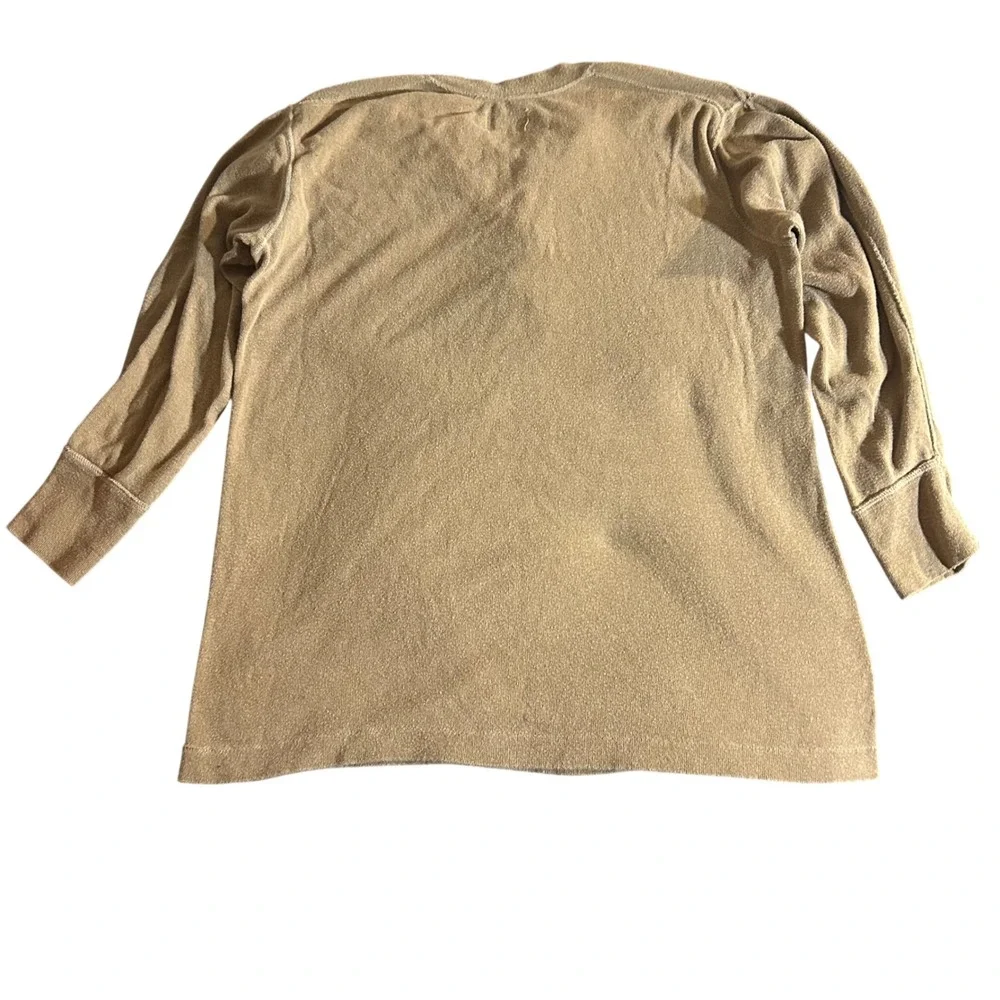 Vintage US Military Henley Undershirt Tan Wool Blend Single Stitch Large